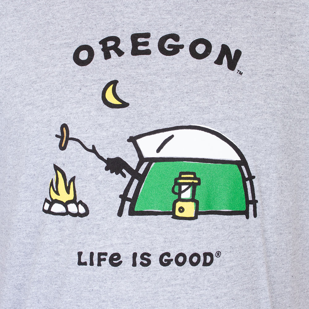 Arched Oregon, Blue 84, Brown, Crew Neck, Cotton Blend, Men, Unisex, Life is Good, Jake, Night Campsite, T-Shirt, 934833